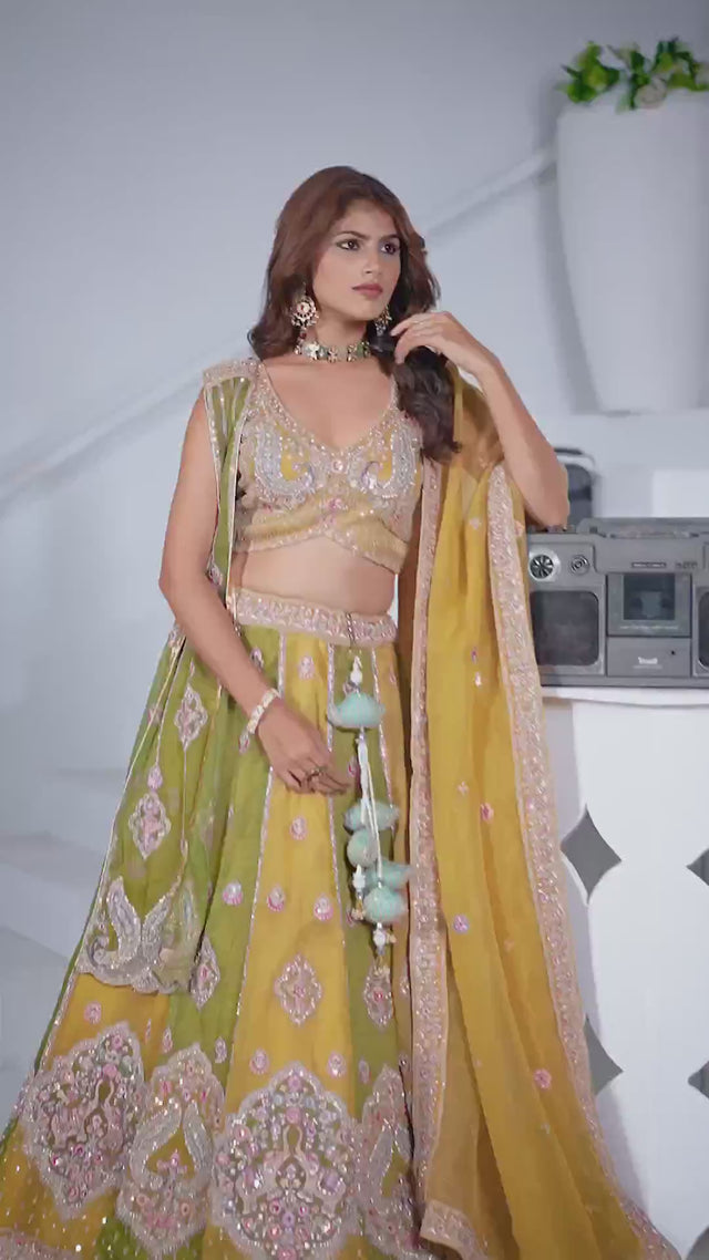 Yellow Sequin Georgette Lehenga