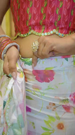 White Floral Printed Chinon Ready to Wear Saree