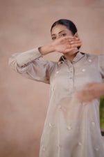 Grey Printed Organza Co-Ord Set