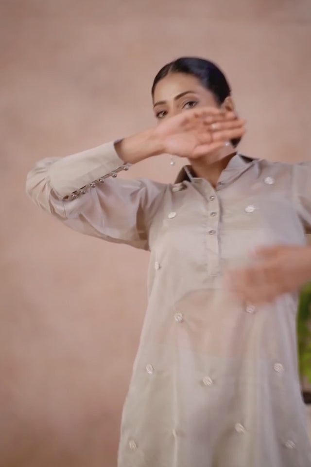 Grey Printed Organza Co-Ord Set