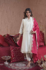 White Solid Rayon Kurti Pant Set
