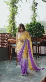 Yellow Sequin Satin Saree