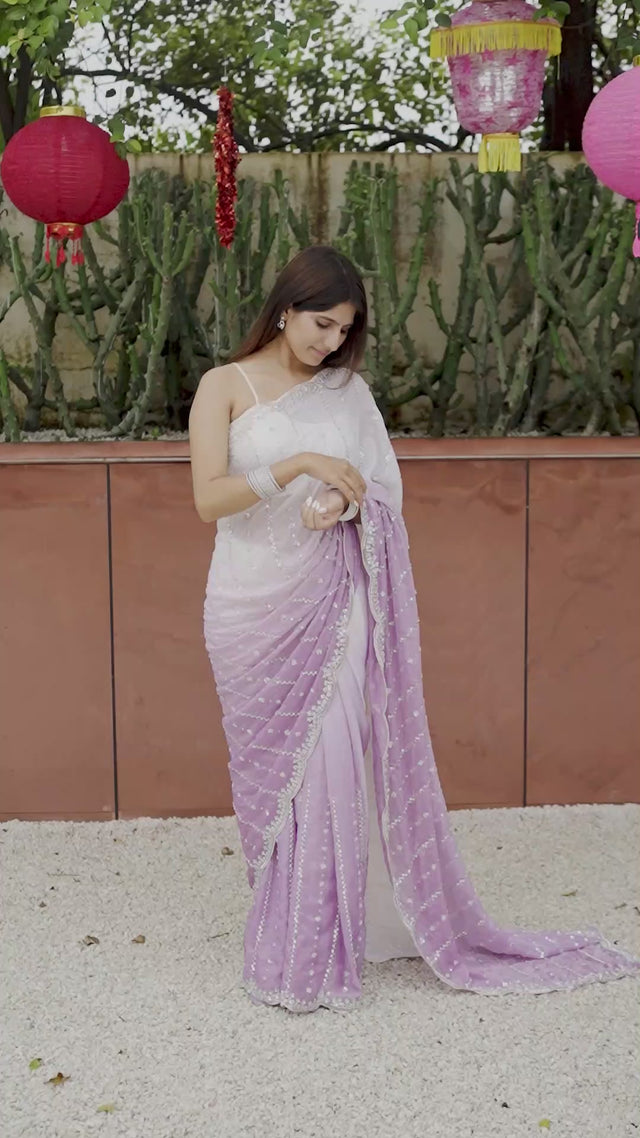 Purple Sequin Satin Saree