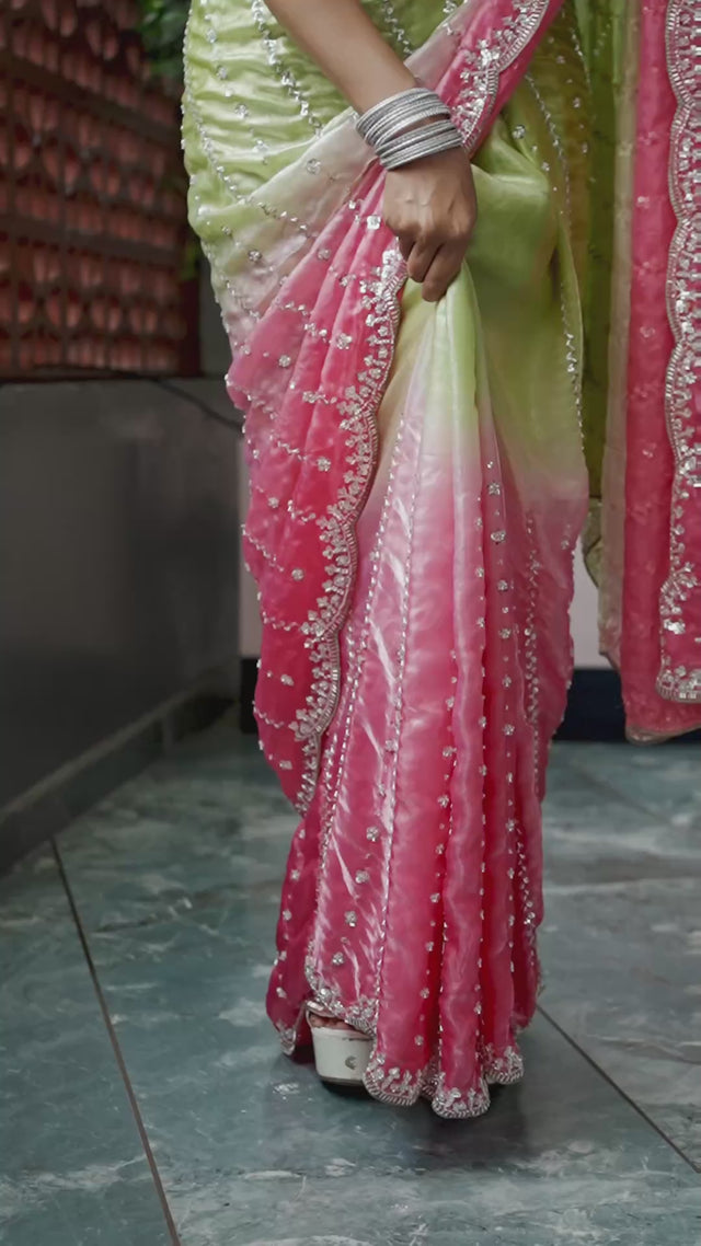 Mehendi Sequin Satin Saree
