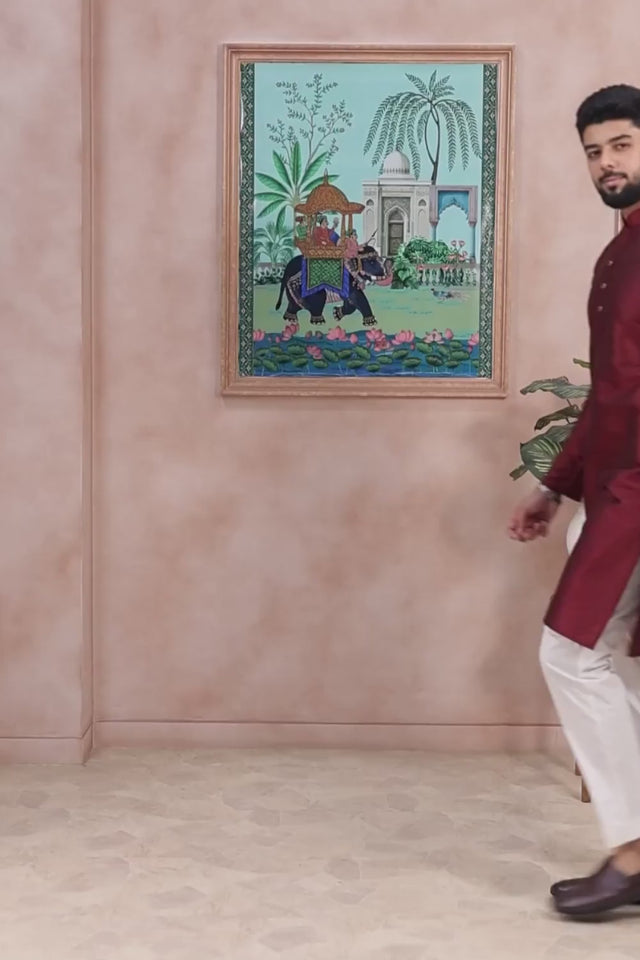 Maroon Embroidered Art Silk Kurta Pyjama