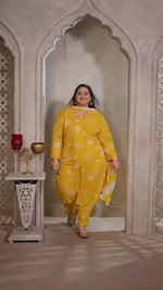 Mustard Floral Printed Rayon Straight Cut Suit Set