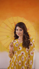 Mustard Floral Printed  Dresses