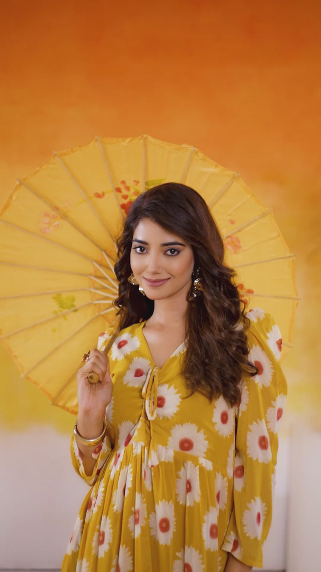 Mustard Floral Printed  Dresses