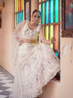Cream Sequin with Embroidered Net Lehenga