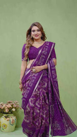 Purple Printed Cotton Saree