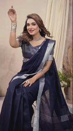 Blue Woven Linen Saree