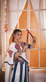 Multi Color Embroidered Cotton Lehenga