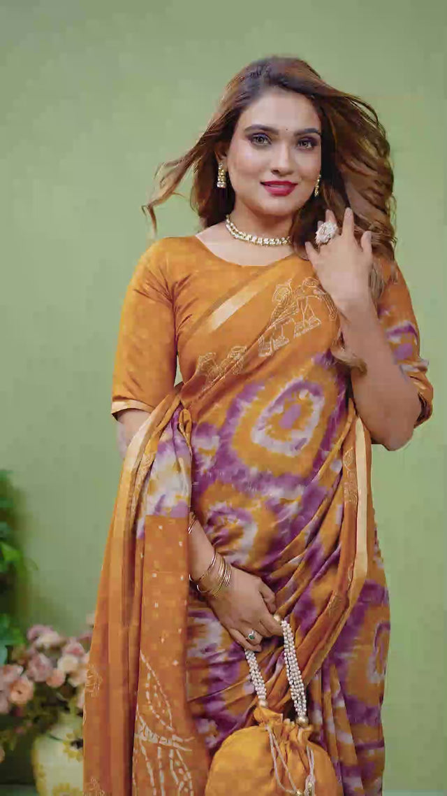 Mustard Printed Cotton Saree