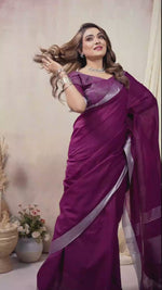 Wine Woven Linen Saree