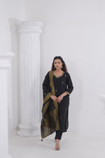 Black Embroidered Chanderi Kurti Pant Set