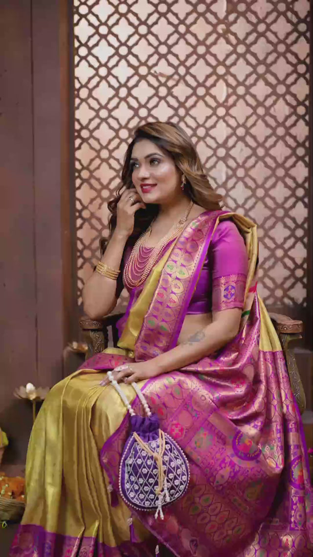 Yellow Woven Silk Saree