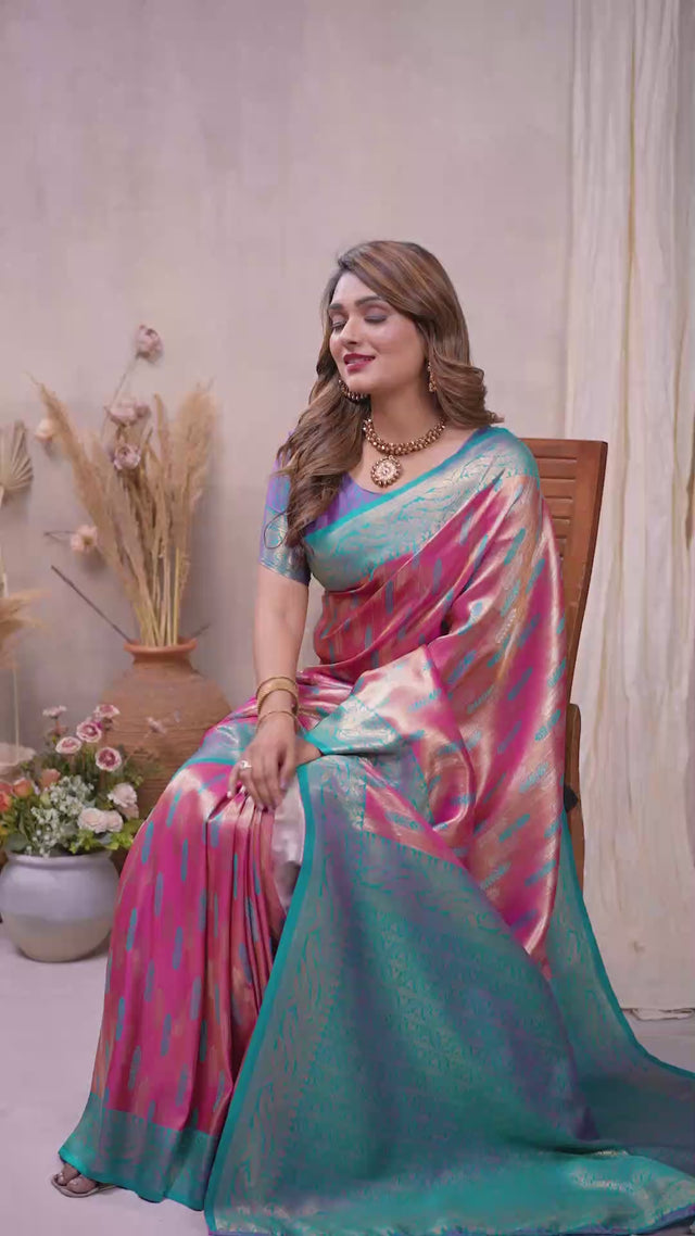 Pink Woven Banarasi Silk Saree