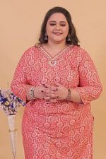 Orange Printed Viscose Kurti Pant Set