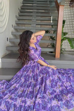 Purple Floral Printed Georgette Gown