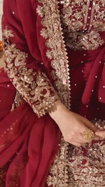 Maroon Sequin Georgette Palazzo Suit Set