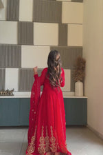 Red Sequin with Embroidered Georgette Gown