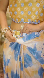 Off White Floral Printed Chinon Ready to Wear Saree