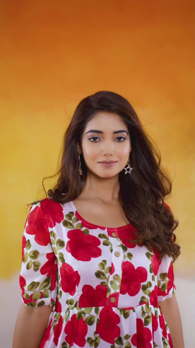 Red Floral Printed  Dresses