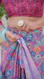 Multi Color Floral Printed Chinon Ready to Wear Saree