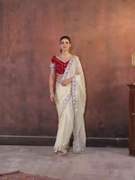 Brown Floral Embroidered Silk Saree