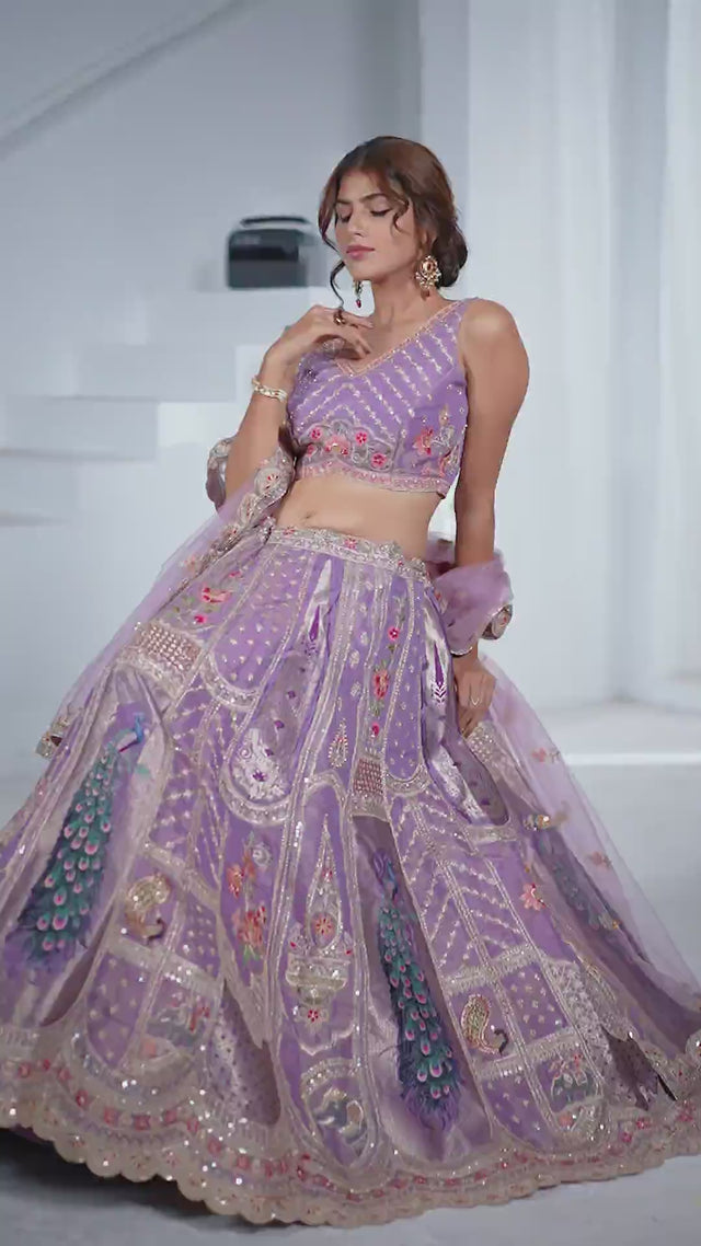 Violet Sequin with Embroidered Banarsi Lehenga