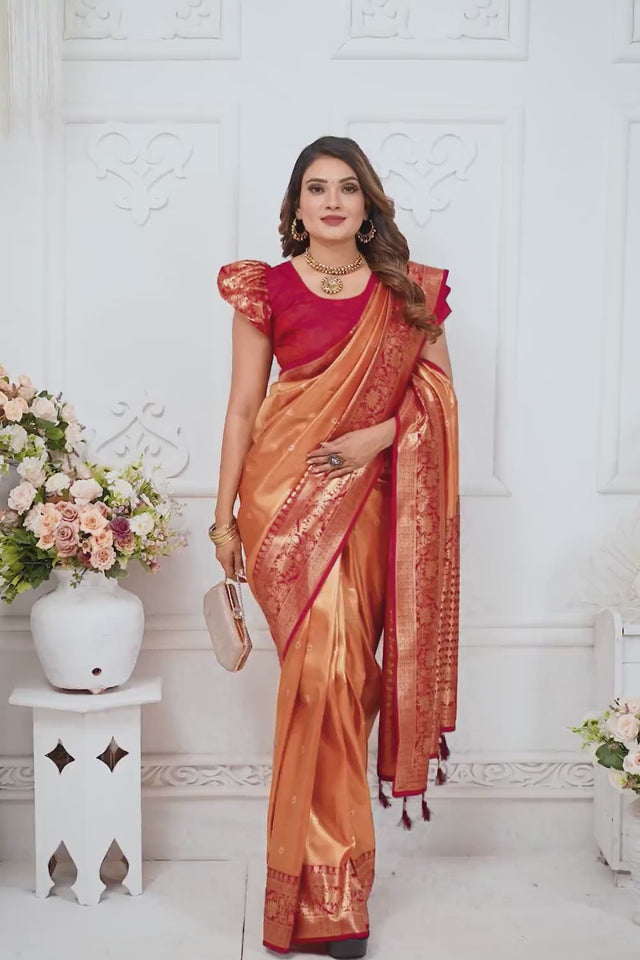 Orange Woven Tissue Saree