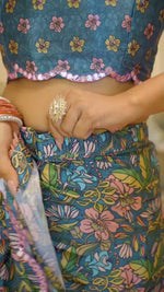 Green Floral Printed Chinon Ready to Wear Saree