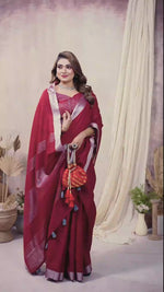 Maroon Woven Linen Saree