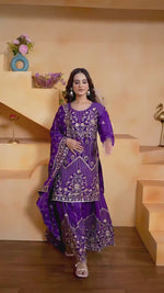 Violet Sequin with Embroidered Chinon Sharara Suit Set