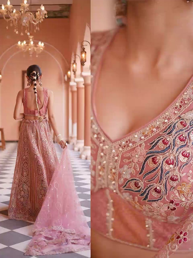 Pink Sequin with Embroidered Net Lehenga (ACA2658)