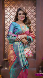 Pink Woven Silk Saree