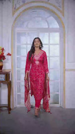 Pink Bandhani Printed Rayon Straight Cut Suit Set