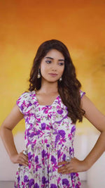Violet Floral Printed  Dresses
