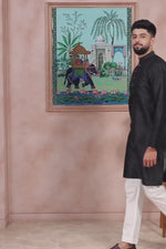 Black Embroidered Art Silk Kurta Pyjama