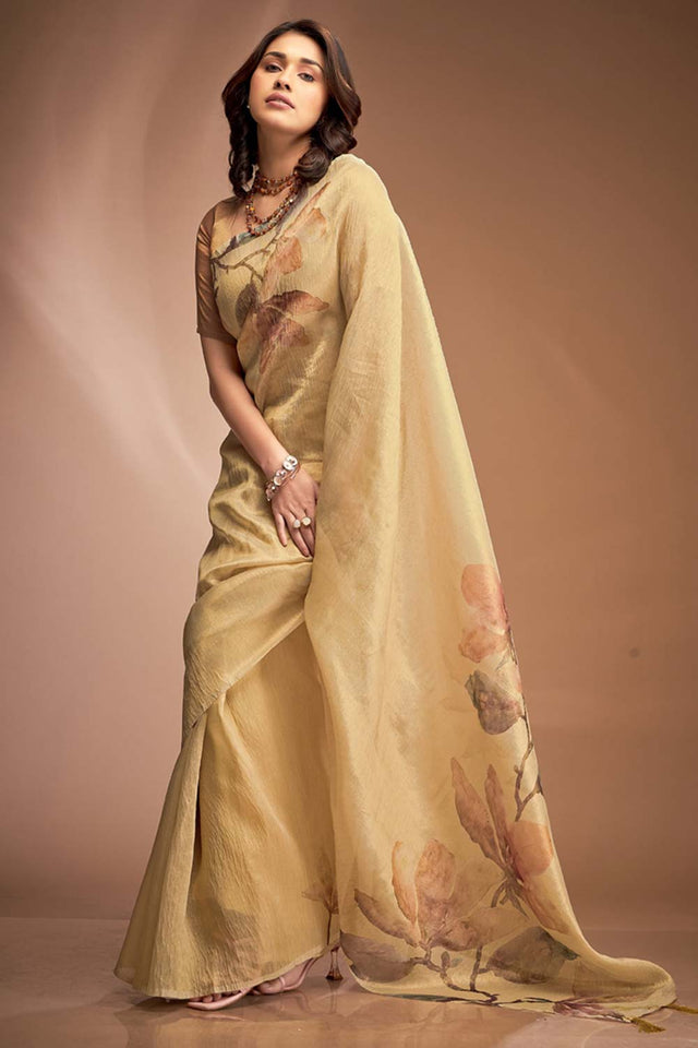 Yellow Printed Silk Saree (royal queen-64)