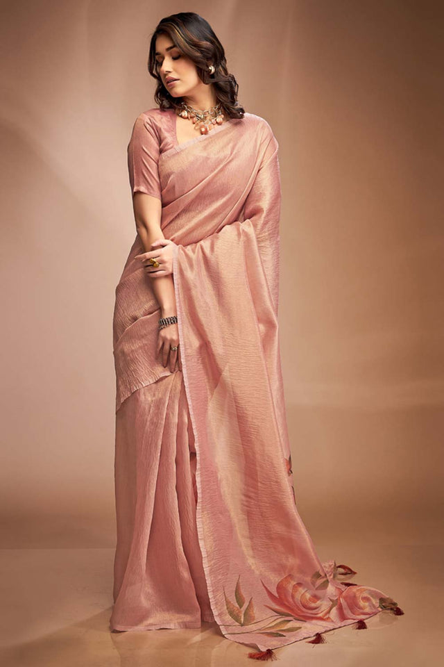 Orange Printed Silk Saree (royal queen-66)