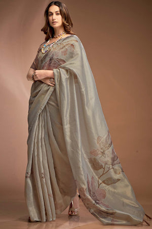 Grey Printed Silk Saree (royal queen-67)