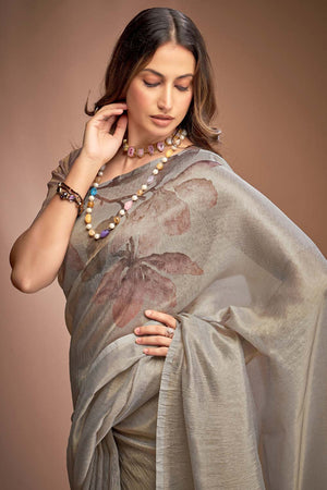 Grey Printed Silk Saree (royal queen-67)