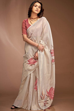 White Printed Silk Saree (royal queen-68)