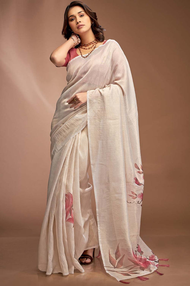 White Printed Silk Saree (royal queen-68)