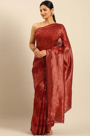 Rust Cotton Woven Saree