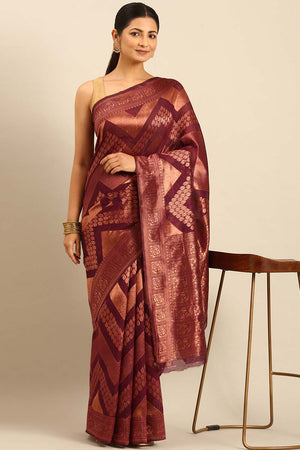 Purple Cotton Woven Saree