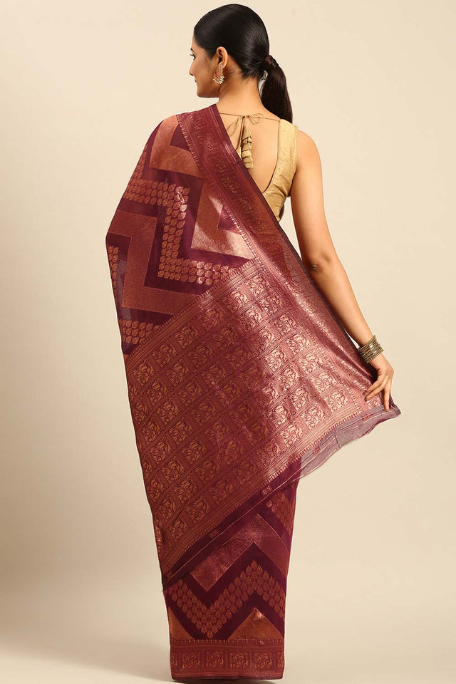 Purple Cotton Woven Saree