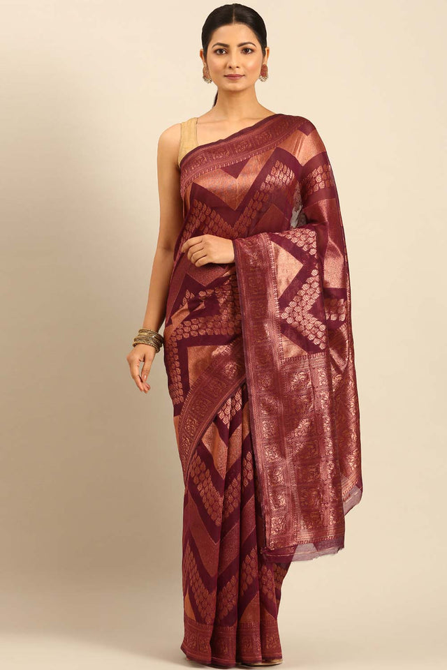 Purple Cotton Woven Saree