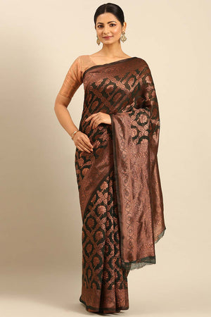 Dark Green Cotton Woven Saree